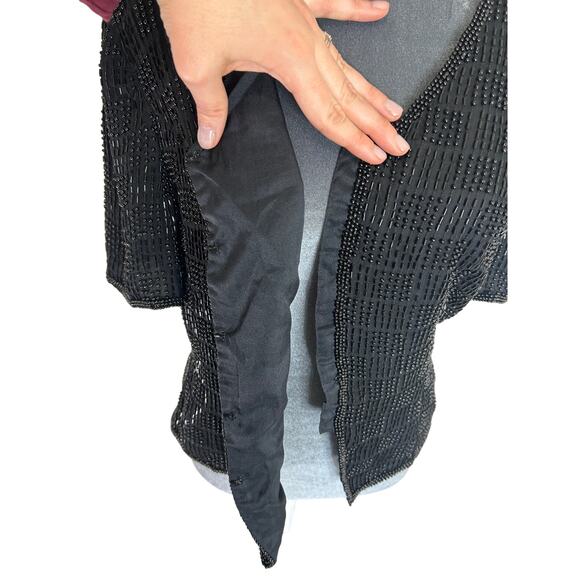 - Reggio- Black Beaded Jacket - Blouse - Checker pattern - eye hook- VTG - Picture 3 of 12